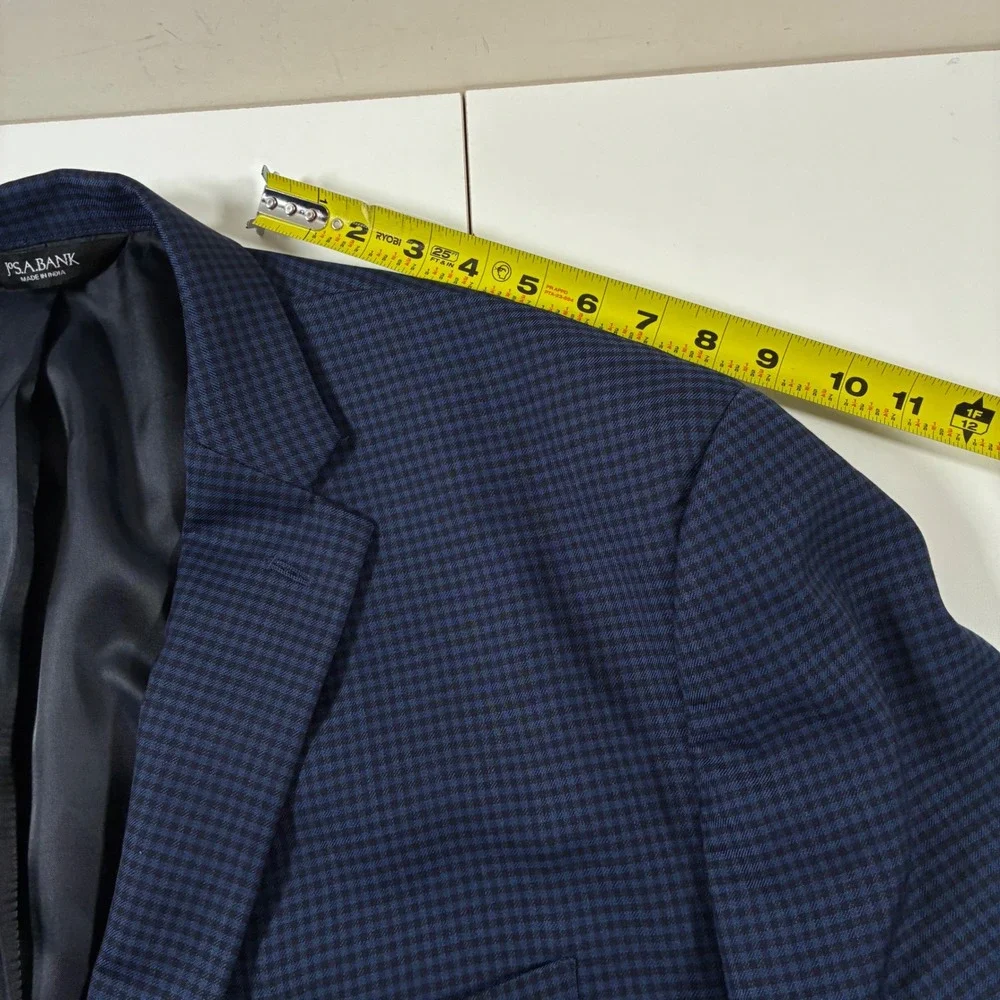 Jos A Bank Sport Coat 52L Blue Houndstooth 100% Wool Traditional Modern Blazer